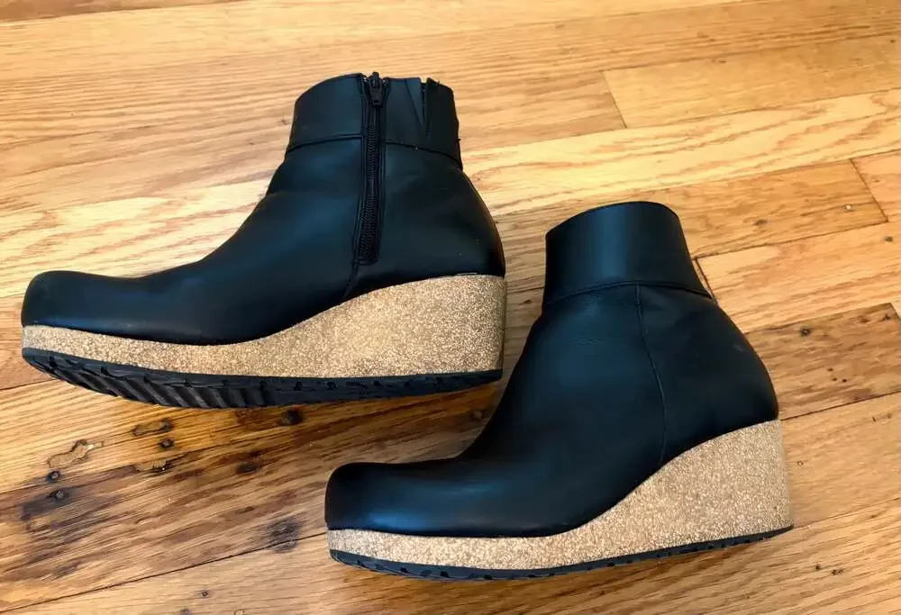 Papillio by Birkenstock Ebba Black Natural Leather Wedge Ankle Boots Booties 7